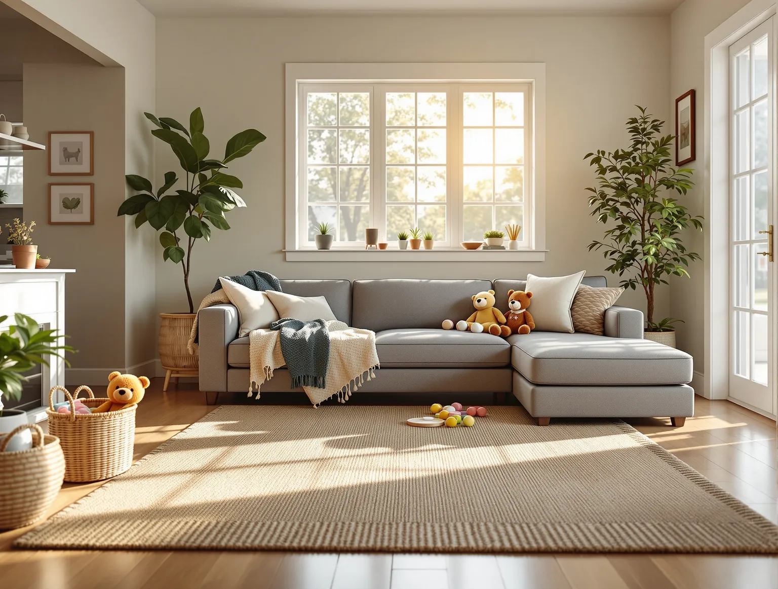 Sunlit family living room